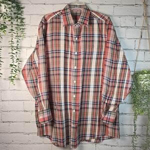 J. HILBURN BUTTON DOWN LONG SLEEVE PLAID RED BLUE KHAKI MENS LIKE NEW XL